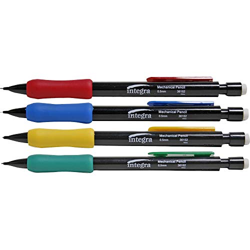 Integra Products - Grip Mechanical Pencil, Refillable, .5mm, 12/DZ, Assorted - Sold as 1 DZ - Grip Mechanical Pencils offer pocket clips in assorted colors (three each in red, yellow, blue and green) and a black barrel. Design features a rubber grip and l