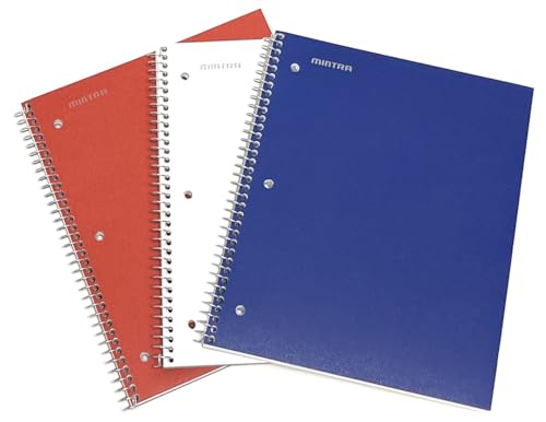 Mintra Office Durable Spiral Notebooks, 1 Subject, (Red, White, Blue, College Ruled 3pk) - color: Red, White, Blue, size: College Ruled 3pk