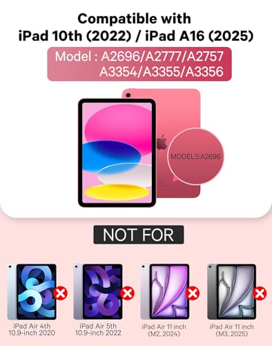 CHESONA Compatible for iPad 11th(A16)/10th Generation Case with Keyboard | Detachable Wireless Keyboard, Stand Folio Keyboard Cover with Pencil Holder, Thin & Light, Pale Pink - color: Pale Pink