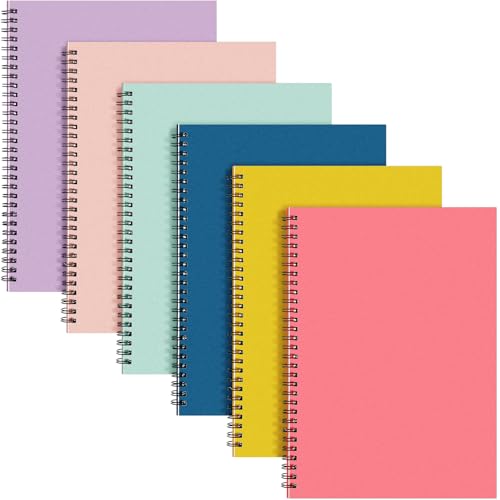 Fuutreo 6 Pack B5 Spiral Notebooks 10.5 x 7.45 Inch College Ruled Aesthetic Journal Kraft Hardcover 70 Sheets (140 Pages) Spiral Notebook for Office Students Work Journaling(Playful,Bright) - color: Playful