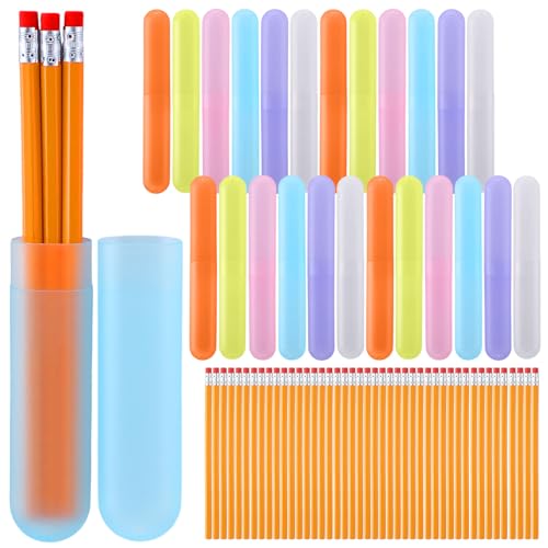 48 Sets Travel Toothbrush Holder with Pencils Bulk Portable Toothpaste Travel Case Multipurpose Toothpaste Boxes Toothbrush Case Storage for Classroom Home School Use (Rainbow Color) - color: Pastel Color