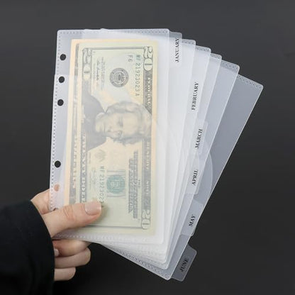 Mogoostry 12pcs A6 Binder Pocket 6Tabs Cash Envelopes with Label Sticker A6 Budget Sheets 2 Pockets Binder Divider Inserts Frosted Money Organizer - color: 12pcs Frosted Envelope