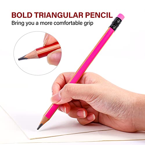 Triangular Jumbo Pencils, 2B Pre-Sharpened with Eraser, Pink, 6 Pcs | Fat, Thick, Strong Wood Triangular Design for Beginners for Writing, Drawing, School, Art, Sketching and Shading - color: Pink, style: 2B Lead