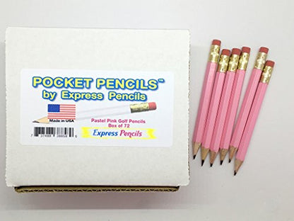 Half Pencils with Eraser - Golf, Pew - Hexagon, Sharpened, #2 Pencil, Color - Pastel Pink, Box of 72 Golf Pocket Pencils TM