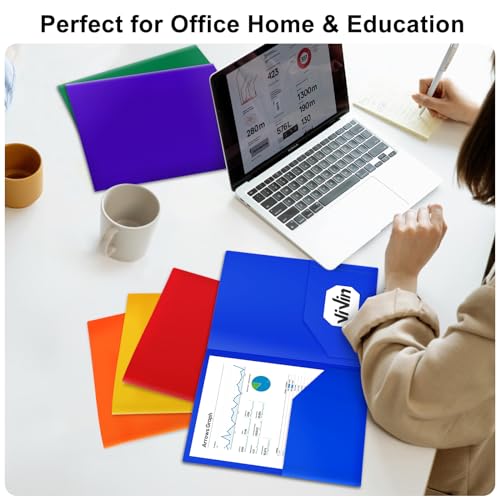 ViVin 60-Pack Heavy Duty 2 Pocket Folders, Plastic File Folders for School, Office and Home (Blue) - color: Blue, size: 60 PACK