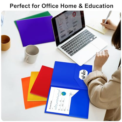 ViVin 60-Pack Heavy Duty 2 Pocket Folders, Plastic File Folders for School, Office and Home (Blue) - color: Blue, size: 60 PACK