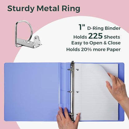 POPRUN D Ring Binder 1 Inch, 3 Ring Heavy-Duty PVC-Free (Fit 225 ct. 8-1/2"x11" Paper), 4 Pack with 2 Pockets for School Office Supplies, White - color: White, size: 1 inch