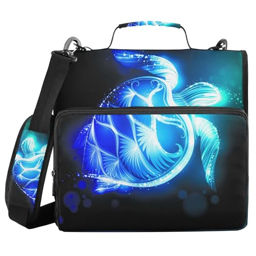 Fisyme Turtle Zipper Binder 3 Ring with Zipper and Shoulder Strap Large Capacity Multi-Pocket Binder Organizer - color: Multi-blue