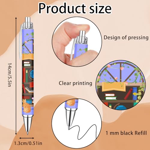 Idealmuzik Bookshelf Theme Ballpoint Pens, 10 Pack – Colorful Book & Library Design Pens with Reading and Study Icons, Smooth Writing Pens for Students, Teachers, Readers & Office Use - style: Bookshelf