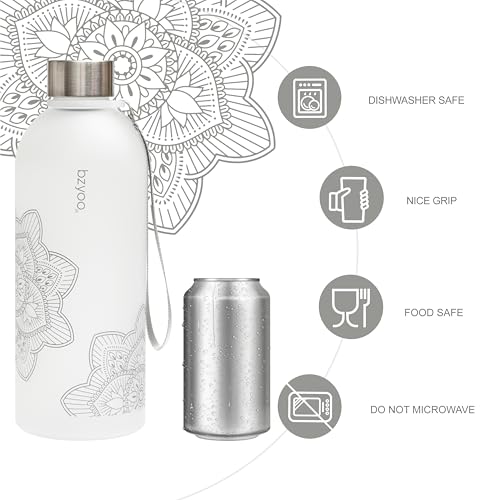 bzyoo 32 OZ 1 Liter Time Marker Water Bottle Frosted Durable Plastic With Strap - Reusable Clear Bottle With Times To Drink Time Markings For Daily Hydration Intake BPA Free (Silver) - color: Silver