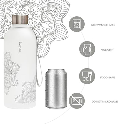 bzyoo 32 OZ 1 Liter Time Marker Water Bottle Frosted Durable Plastic With Strap - Reusable Clear Bottle With Times To Drink Time Markings For Daily Hydration Intake BPA Free (Silver) - color: Silver