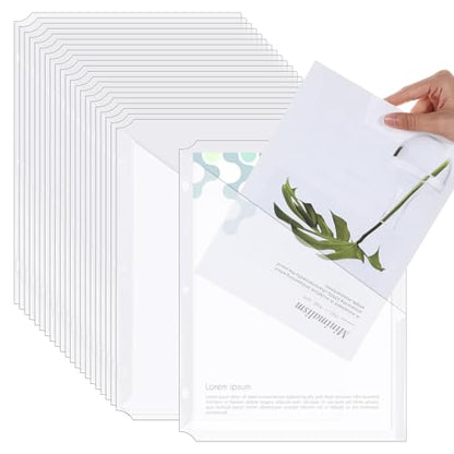 48 Pcs Binder Pockets for 3 Ring Binder Clear Plastic Folders Sleeves 3 Hole Punch Document Dividers Poly Slash File Jacket Organizer with Pockets for Office Home School, Clear