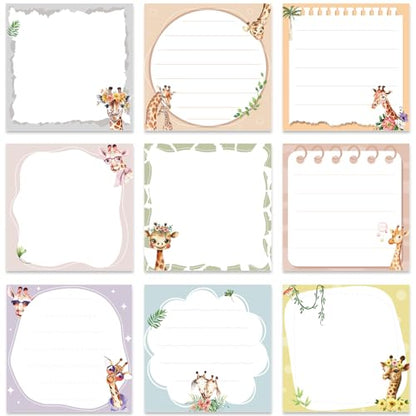 Giraffe Sticky Notes Gifts - 9 Pack Cartoon Giraffe Notepads 3x3 Inch Gifts for Women Men, Safari Animal Self-Adhesive Memo Pads Office School Supplies (450 Sheets) - style: Giraffe