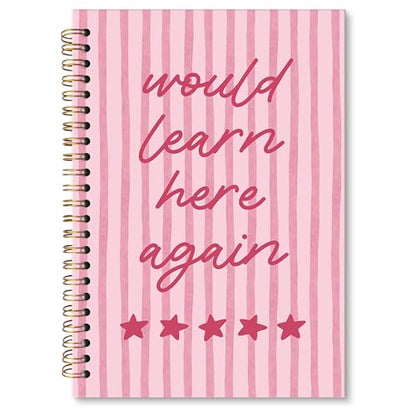 Pink Preppy Funny Classroom A5 Spiral Notebook Gifts for Girls, Pink Striped Hardcover Daily Journal Notebooks Lined for School Note Taking, Would Learn Here Again Composition Notebook 5.5x8.3 - color: learn