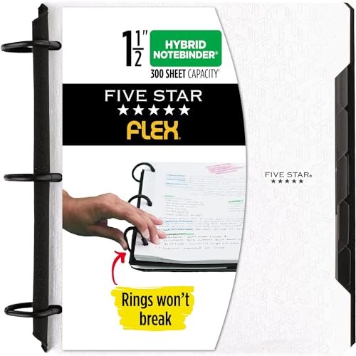 Five Star Flex Refillable Notebook + Study App, College Ruled Paper and 1-1/2 Inch TechLock Ring Binder with Pockets, Tabs and Dividers, 300 Sheet Capacity, White (29324AE2) - color: White, size: 1 Pack