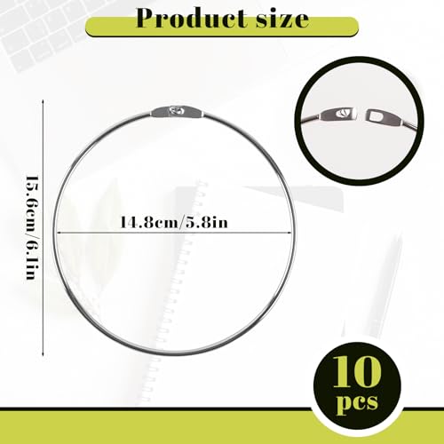 10 Pack 6 Inch Loose Leaf Binder Rings, Nickel Plated Book Rings for Index Cards, Keychains, DIY Crafts, Office, School,Home (10)