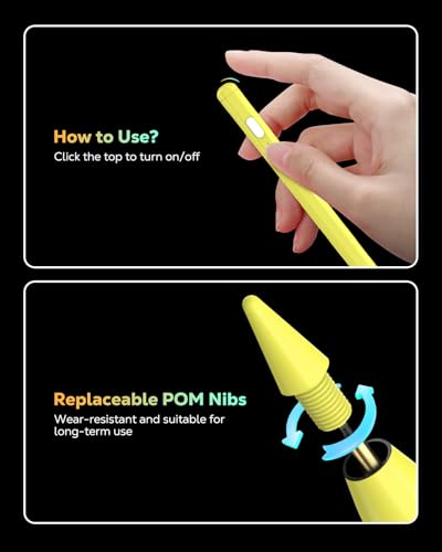 MoKo Pencil for iPad (A16) 11th 10th Gen, Stylus Pen for 2018-2026 Apple iPad 11/10/9/8/7/6/A16, Mini 7/6/5, Air M3/M2 11"/13"/5/4/3, Pro M4 13"/12.9"/11" Tilt Sensitivity, USB-C Fast Charging, Yellow - color: Yellow
