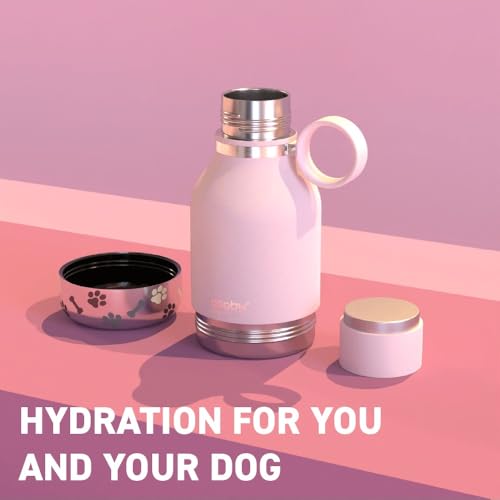 asobu Buddy Bottle, a Stainless Steel Insulated Water Bottle with Removable Dog Water Bowl and Dog Food and Treat Storage (Pink, 37 Oz) - color: Pink