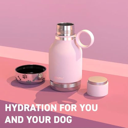 asobu Buddy Bottle, a Stainless Steel Insulated Water Bottle with Removable Dog Water Bowl and Dog Food and Treat Storage (Pink, 37 Oz) - color: Pink