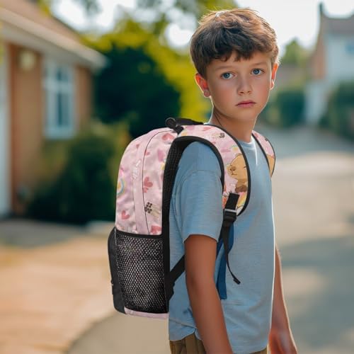Capybara Backpack Set for Kids, 4 in 1 School Bag with Lunch Box, Pencil Case and Water Bottle Cover, for Primary School 2nd to 6th Grade Daily Activities - color: Boba Capybara Print