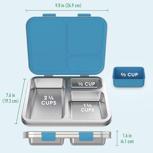 Bentgo Kids Stainless Steel Prints Leak-Resistant Lunch Box - 3-Compartments with Bonus Silicone Container, Durable, Eco-Friendly, Dishwasher Safe, BPA-Free, Ideal for School, Ages 3+ (Dinosaur) - color: Dinosaur