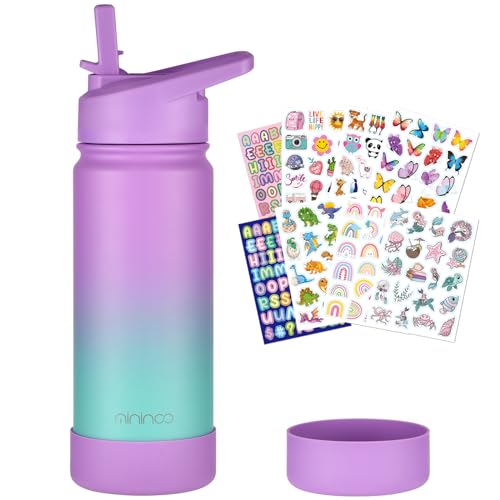 mininoo Insulated Water Bottle for School, 16oz Back to School Water Bottle with Straw Lid for Girls, Boys (Purple/Sky) - color: Purple/Sky, size: 16 Ounces