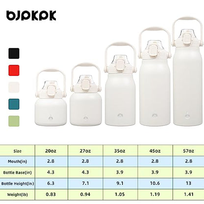 BJPKPK Insulated Water Bottles with Straw, 20 oz Cute Water Bottles with Handle, BPA Free Stainless Steel Metal Jug, Easy Carry Flasks for Men & Women, White - color: 20 ozWhite, size: 20 Ounces