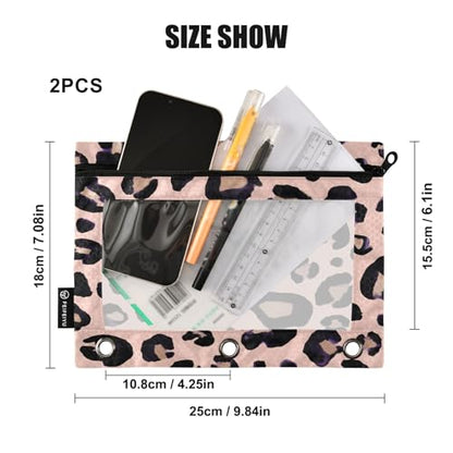 Leopard Print Cheetah Pink Pencil Pouch for 3 Ring Binder, 2 PCS Binder Pencil Pouch with Zipper, Clear Window Zipper Pencil Case Pencil Bags for School Office Supplies - color: Cheetah