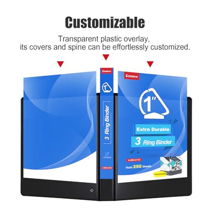 COMIX Heavy Duty Slant-D Ring View Binder, 1 inch 3 Ring Binders, Hold 225 Sheets of 8.5" x 11" Paper, 8 Pack (Black) - color: Black, size: 1 inch, style: 8 Pack