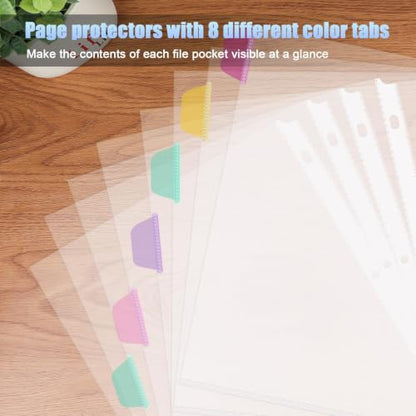 HABGP16PCS/2 Set 3 Ring Clear Binder Dividers with Tabs, 8.5 x 11 8 Tabs Binder Dividers with Pockets, Clear Page Protectors Index Dividers for 3 Ring Binder, Heavy Duty Plastic Sheet Protectors - size: 2 Set (16 Pcs)