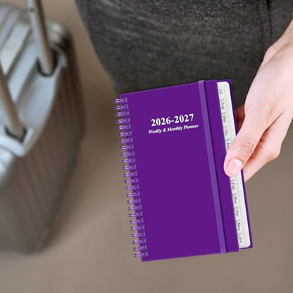 2026-2027 Pocket Planner/Calendar - 2026-2027 Planner from July 2026 - June 2027, Planner 26-27 with 12 Tabs, Twin-Wire Binding, Inner Pocket, 3.75" x 6.75, Purple - color: Purple, size: 3.75" x 6.75"