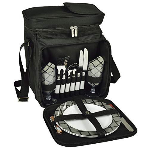 Picnic at Ascot Original Insulated Picnic Basket/Cooler Equipped with Service for 2- Designed, Assembled & Quality Approved in the USA - color: Charcoal
