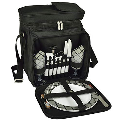 Picnic at Ascot Original Insulated Picnic Basket/Cooler Equipped with Service for 2- Designed, Assembled & Quality Approved in the USA - color: Charcoal