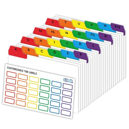 Chell 4"x6" Index Card Dividers, A-Z Tabbed, with Blank Stickers, 1 Set | Bright Colors, Heavyweight, Made of 110 lb. Cover Weight Paper, Alphabetical, Blank Stickers - size: 4"x6"