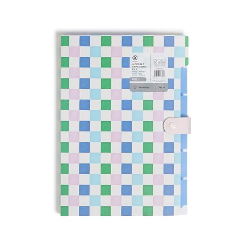 U Brands Poly 6 Pocket Expandable Folder with Tabs, Preppy Pastels, 1 Count, 1/5-cut tabs and 14 Blank Adhesive Labels - color: Pastel Multicolor