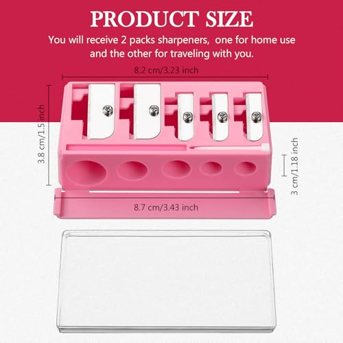 Honoson 2 Pcs 5 Hole Cosmetic Long Point Manual Pencil Sharpener with Plastic Lid Makeup Eyeliner Pencil Sharpener(Hot Pink) - color: Pink