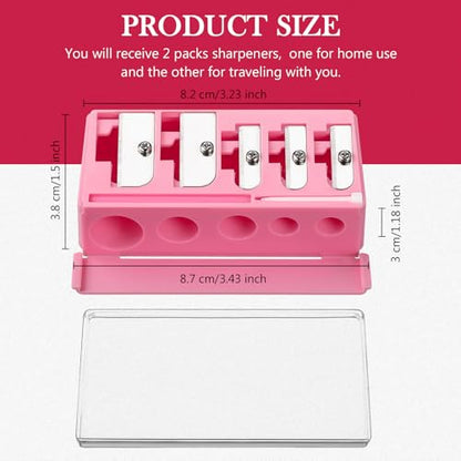Honoson 2 Pcs 5 Hole Cosmetic Long Point Manual Pencil Sharpener with Plastic Lid Makeup Eyeliner Pencil Sharpener(Hot Pink) - color: Pink