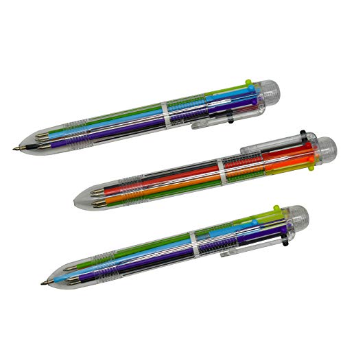 Maydahui 12 PCS Multicolor Ballpoint Pen 6-in-1 Retractable Ball Point Pens Transparent Barrel for Office School Students