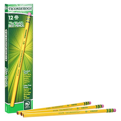 Ticonderoga Wood-Cased Pencils, Unsharpened, #4 2H Extra Hard, Yellow, 12 Count - size: 12 Count (Pack of 1), style: #4 2H Extra Hard