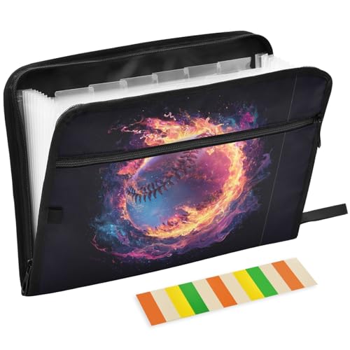 Gredecor Baseball Ball in Fire and Water Expanding File Folder 13 Pockets Sports Theme Expandable Filing Folders Accordion Document Files Organizer for A4 Letter Size Paper - color: Baseball