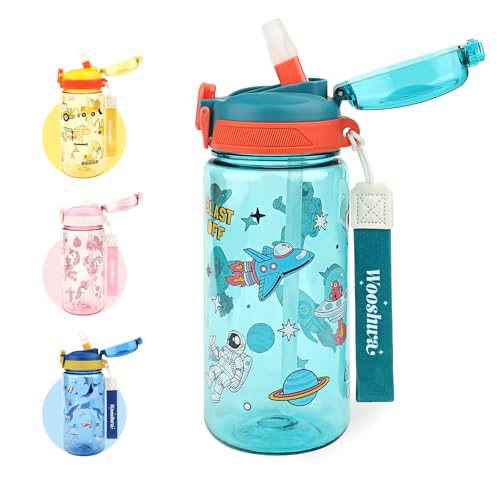 Kids Water Bottle for School or Travel, 20 Oz Durable Plastic Water Bottle with Silicone Straw and Pop-Up Spout Cover, BPA Free & Dishwasher Safe(Astronaut) - color: Astronaut, size: 20 oz (1 Pack)