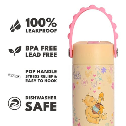 Elemental Insulated Kids Water Bottle, Stainless Steel Water Bottle with Straw Lid & Pop-It Handle, Leak-Proof Water Bottles for School, Boys or Girls, Travelling and Sports, 18oz - Classic Pooh - color: Classic Pooh