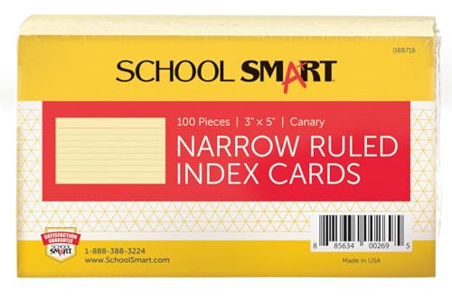 School Smart Ruled Index Cards, 3 x 5 Inches, Canary Yellow, Pack of 100 - color: Canary, size: 3 x 5 Inches