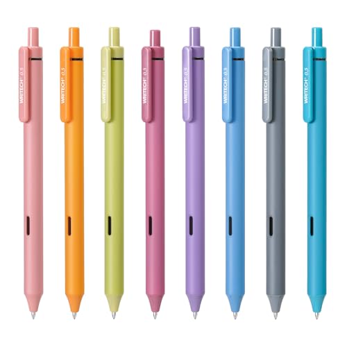 WRITECH Fine Point Gel Pens: 8ct 0.5mm Multi Colored Ink Colors Retractable Pen for Smooth Writing Note Taking Journaling Assorted Coloring No Bleed & Smear & Smudge (Vintage Set) - color: 8 Pcs Vintage Multicolor Ink