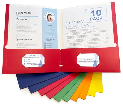 BIBRADAA® 10 Packs Folders with Pockets,Paper Folder Surface with Waterproofing,Letter Size,Holds 100 Plus Sheets,for School,Office,Business. (10, Multicolor Mixing) - color: Multicolor Mixing
