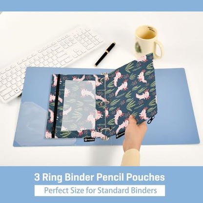 Emelivor Cute Salamander Pencil Pouch for 3 Ring Binder 2 Pack Binder Pencil Case with Clear Window Pencils Bags with Zipper for Office Daily College Home Supplies - color: 19-Cute Salamander