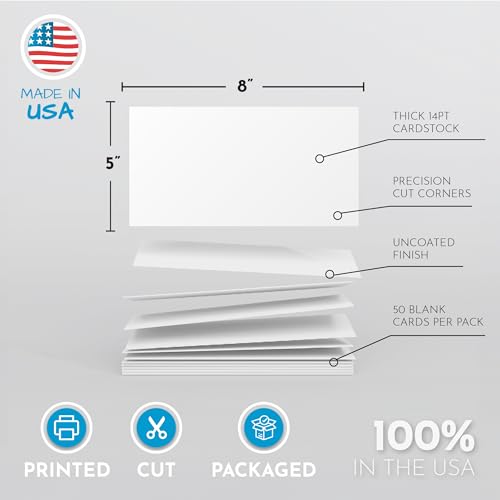 Home Advantage 5x8 Blank Index Cards - Our 50 Pack of Plain Index Cards Use Heavy Duty Cardstock to Make Them Bleed Proof - These Big Flash Cards Make Perfect Blank Note Cards & Blank Flashcards - size: 5x8