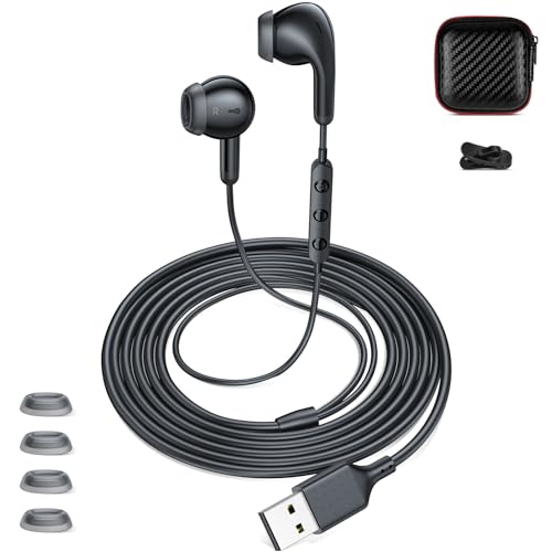 USB A Earbuds with Microphone for PC Laptop, 7.5ft Long Cord Wired Headset Semi In Ear Buds with Eartips Headphones for School Students Home Office Gaming Corded Earphones for Zoom Skype, Black - color: Black