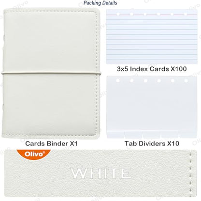3x5 Lined Index Cards with Ring Binder Holder and Dividers, 100 Note Cards, White - color: White