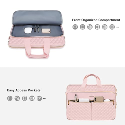 MOSISO 14 inch Laptop Bag, Laptop Briefcase Messenger Compatible with 14 inch HP, Dell, Lenovo, ASUS, Acer, Jumper, Square Quilted Computer Bag Work Office Business with 3 Pockets&Strap, Pink - color: Pink, size: 14 inch